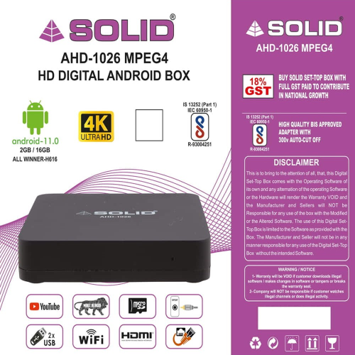 SOLID AHD-1026 Android 10 TV 4K Box