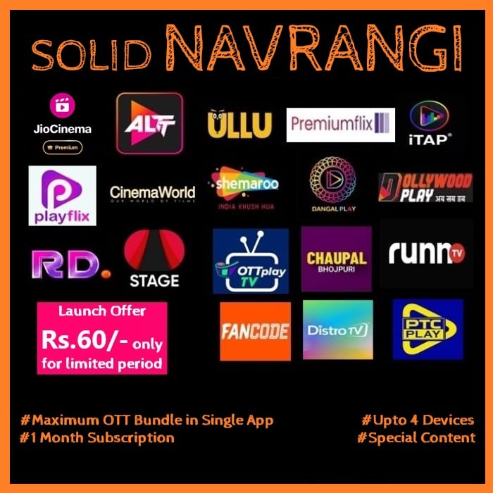 SOLID NAVRANGI MONTHLY PACK  - 19 OTT APPS & 250+ Channels