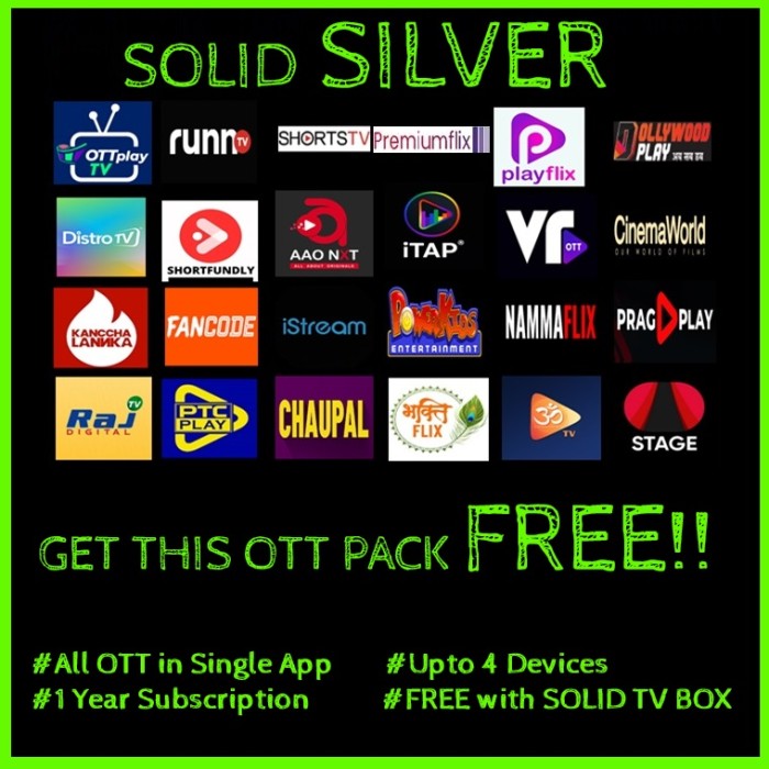 SOLID Silver Special 200+ Live Streaming Channels in 24 OTT Apps Bundle Pack